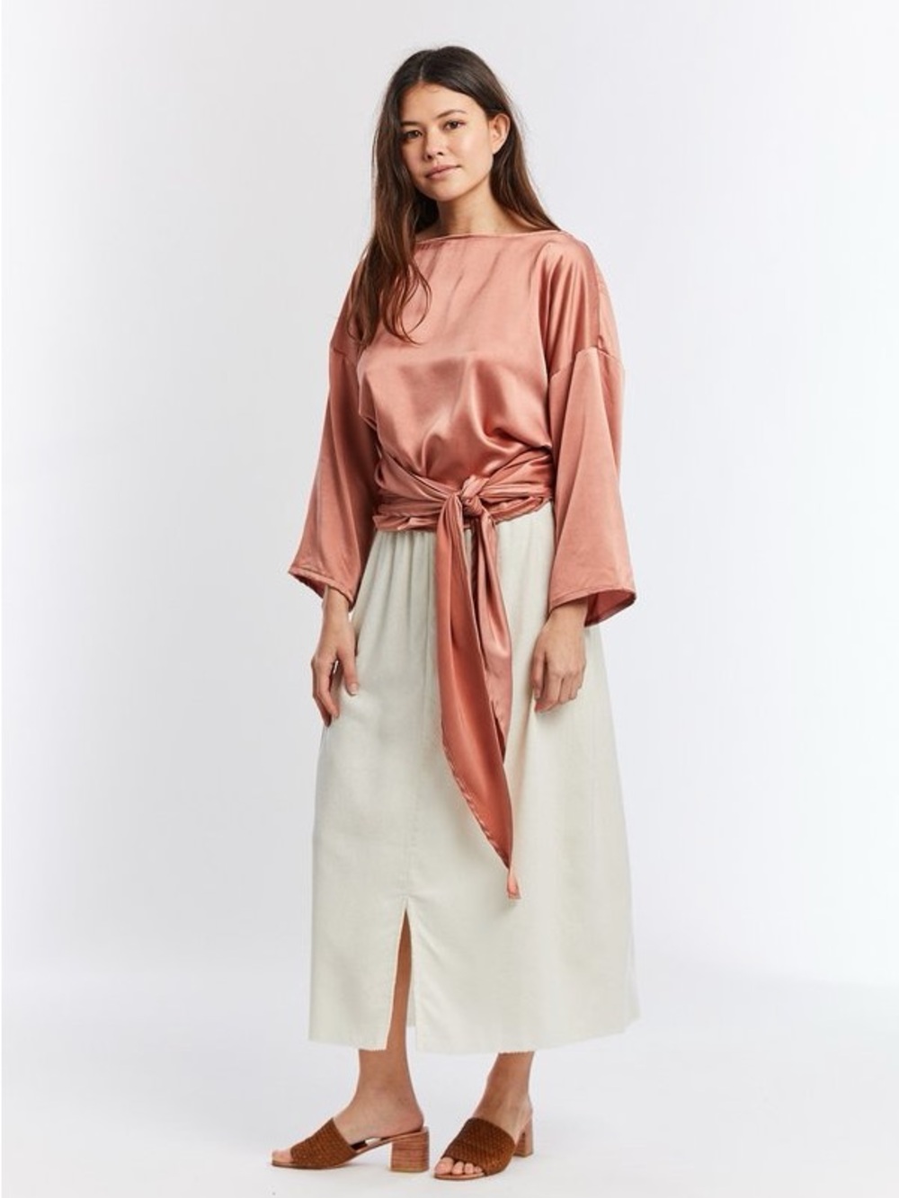NWT MBS Wrap Top 100% Silk Charmeuse one size peach pink naturally dyed - Picture 12 of 12